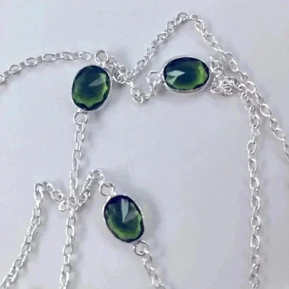 Peridot 925 Sterling Silver Plated Station Necklace NWT